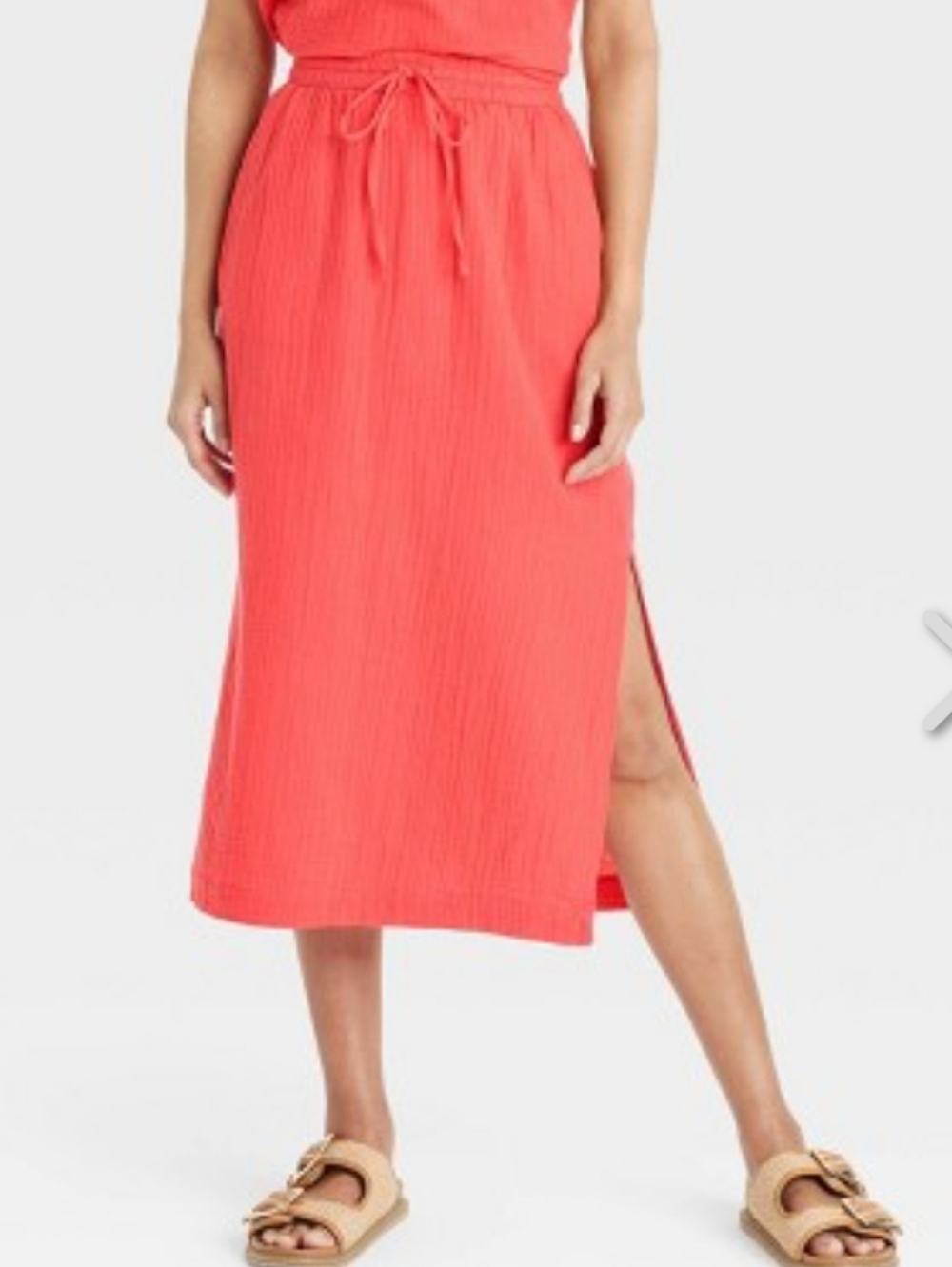 Universal Thread Womens Coral-Red Drawstring Midi Flowy Textured Skirt sz XL